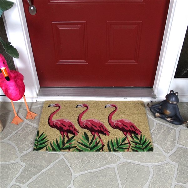 Northlight Natural Coir Pink Flamingos Summertime Doormat 18-in x 30-in