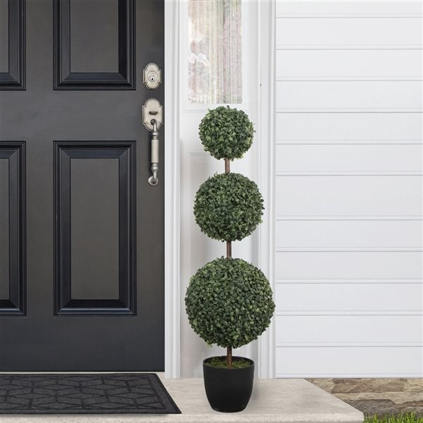 Northlight 38 -In Artificial Two-Tone Boxwood Triple Ball Topiary Tree with Round Pot