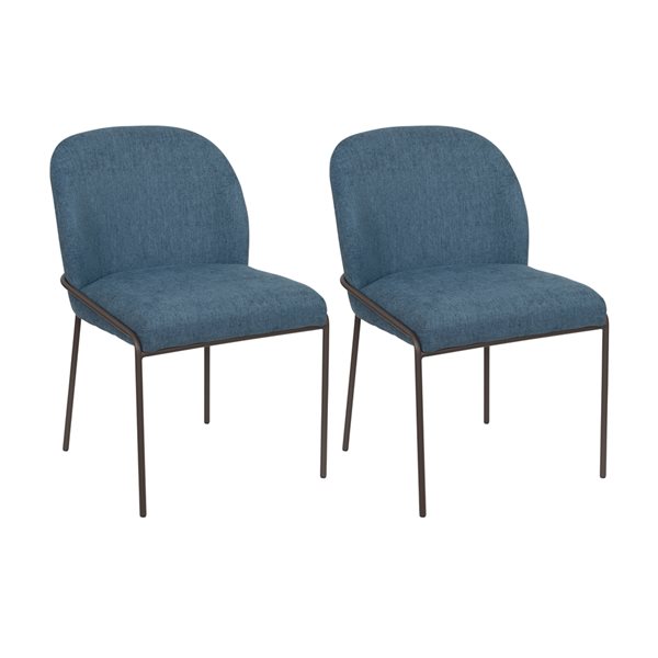 CorLiving Blakeley High Back Upholstered Blue Dining Chairs - Set of 2