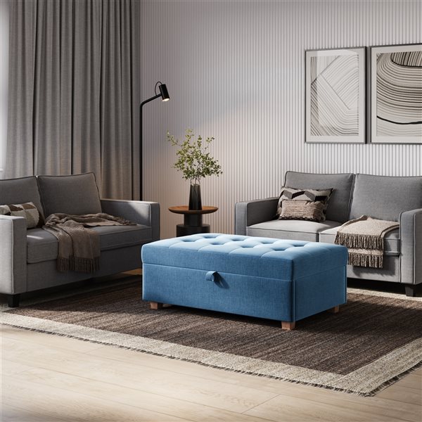 CorLiving Aubin Large Blue Tufted 47-in x 18-in Storage Ottoman