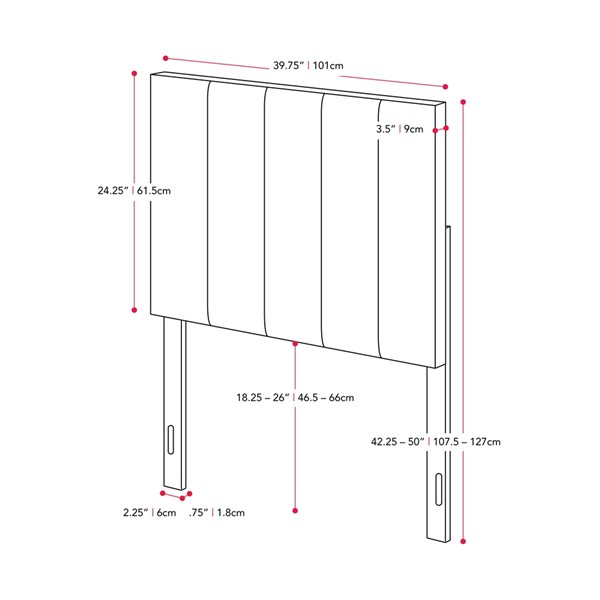 CorLiving Helena Twin Velvet Channel Tufted Headboard - Cream