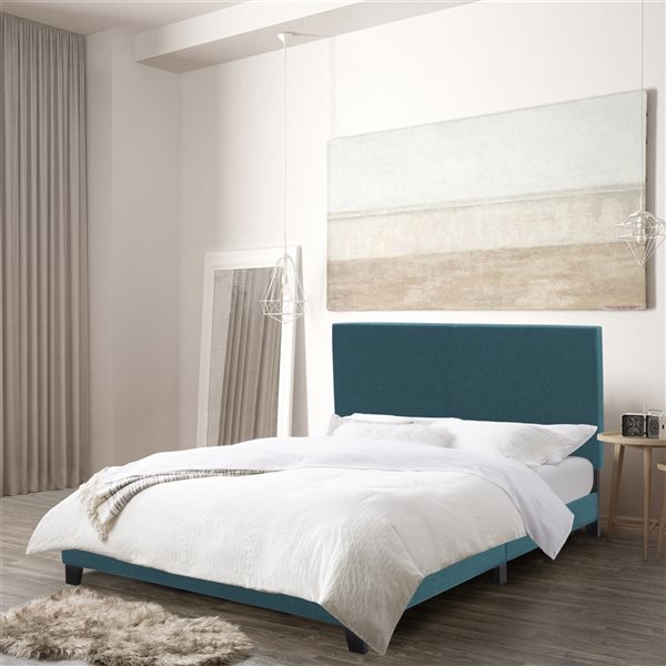 CorLiving Juniper Full Size Fabric Upholstered Bed - Teal Blue