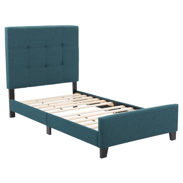 CorLiving Ellery Twin Size Fabric Tufted Panel Bed - Teal Blue