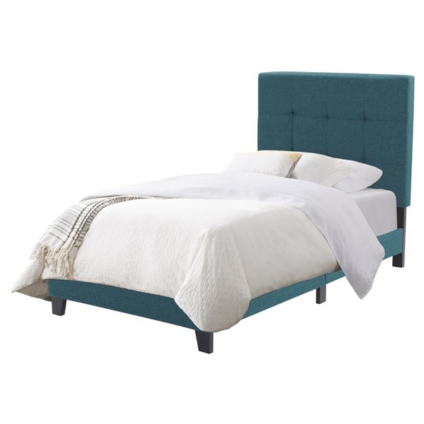 CorLiving Ellery Twin Size Fabric Tufted Panel Bed - Teal Blue