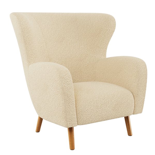 CorLiving Gianna Plush Cream Boucle Fabric Wing Accent Chair