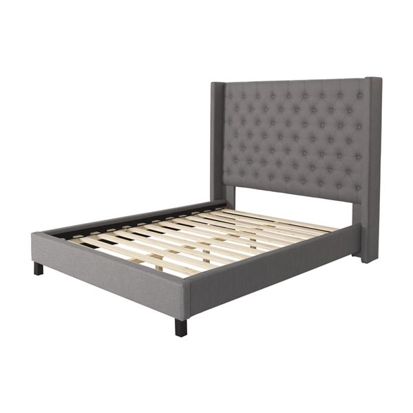 CorLiving Fairfield Tufted Queen Wingback Bed - Grey