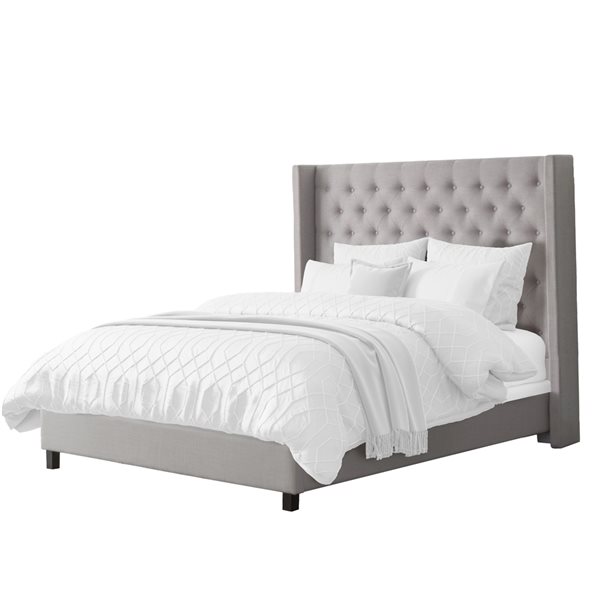 CorLiving Fairfield Tufted Queen Wingback Bed - Grey