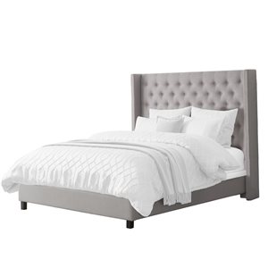 CorLiving Fairfield Tufted Queen Wingback Bed - Grey