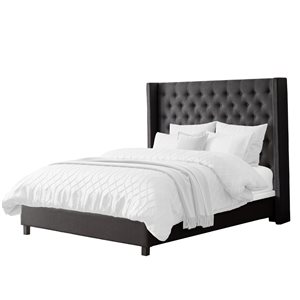 CorLiving Fairfield Tufted King Wingback Bed - Dark Grey