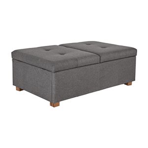 CorLiving Yves Silver Brown Tufted 47-in x 18-in Double Storage Ottoman Bench