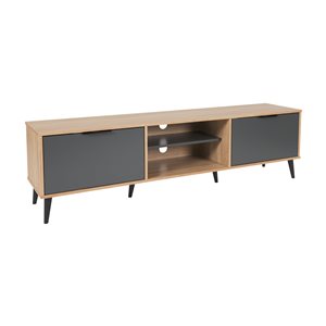 Cole Light Wood and Grey 71-in x 20-in TV Stand with Open and Closed Storage