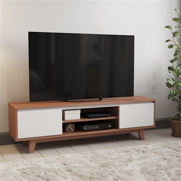 CorLiving Fort Worth White and Brown Wood Grain Finish 63-in x 18.5-in TV Stand