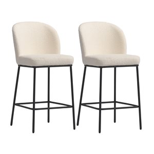 CorLiving Addison Luxury White Boucle Fabric 25.5-in Bar Stools - Set of 2