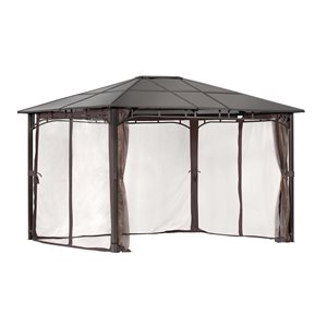 ShelterLogic Sycamore 10-ft x 12-ft Brown Metal Permanent Gazebo Polycarbonate Roof, Screen Included