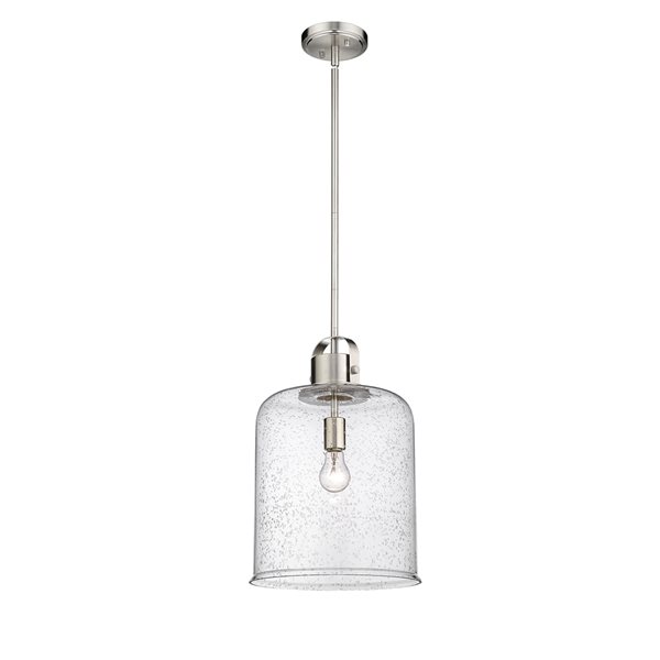 Z-lite Kinsley Brushed Nickel Transitional Seeded Glass Bell Halogen Medium (10-22 Inches) Pendant Light