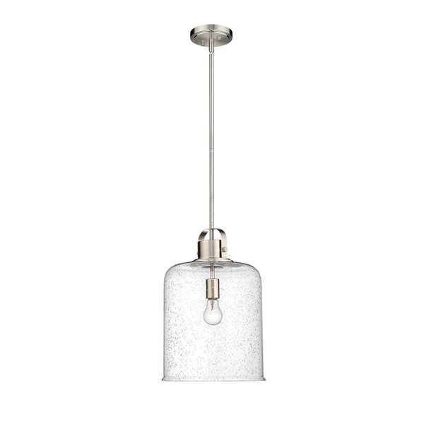 Z-lite Kinsley Brushed Nickel Transitional Seeded Glass Bell Halogen Medium (10-22 Inches) Pendant Light