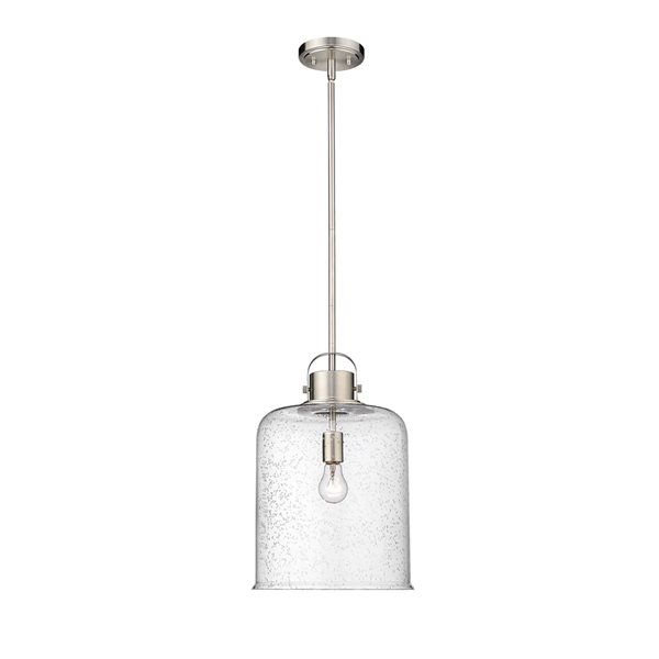 Z-lite Kinsley Brushed Nickel Transitional Seeded Glass Bell Halogen Medium (10-22 Inches) Pendant Light