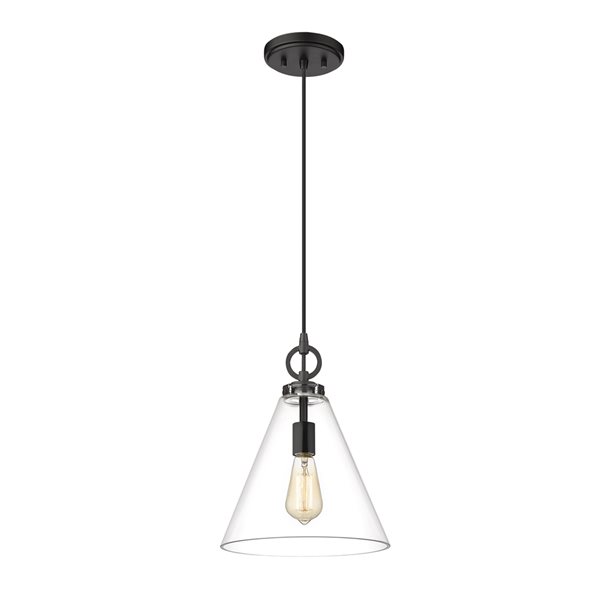 Z-lite Harper Matte Black Modern/contemporary Clear Glass Cone Halogen Medium (10-22 Inches) Pendant Light