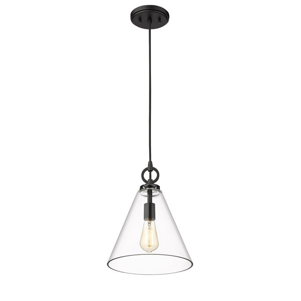 Z-lite Harper Matte Black Modern/contemporary Clear Glass Cone Halogen Medium (10-22 Inches) Pendant Light
