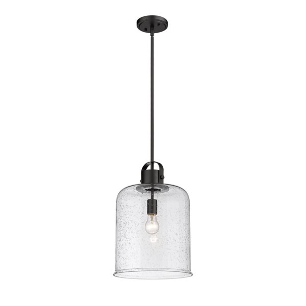 Z-lite Kinsley Matte Black Transitional Seeded Glass Bell Halogen Medium (10-22 Inches) Pendant Light