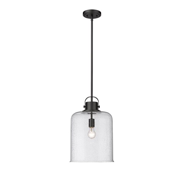 Z-lite Kinsley Matte Black Transitional Seeded Glass Bell Halogen Medium (10-22 Inches) Pendant Light
