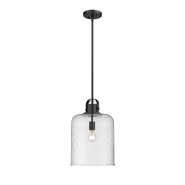 Z-lite Kinsley Matte Black Transitional Seeded Glass Bell Halogen Medium (10-22 Inches) Pendant Light