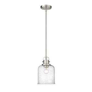Z-lite Kinsley Brushed Nickel Transitional Seeded Glass Bell Halogen Medium (10-22 Inches) Pendant Light