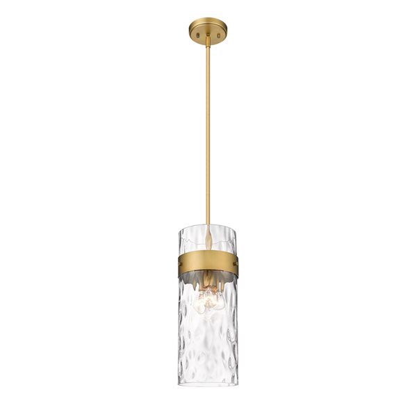 Z-lite Fontaine Rubbed Brass Transitional Clear Glass Cylinder Halogen Medium (10-22 Inches) Pendant Light