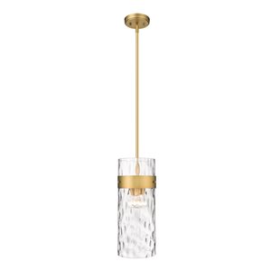 Z-lite Fontaine Rubbed Brass Transitional Clear Glass Cylinder Halogen Medium (10-22 Inches) Pendant Light