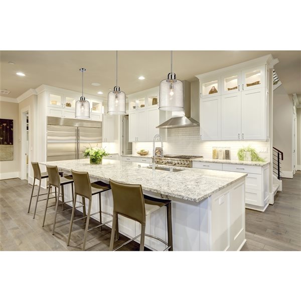 Z-lite Kinsley Chrome Transitional Seeded Glass Bell Halogen Medium (10-22 Inches) Pendant Light