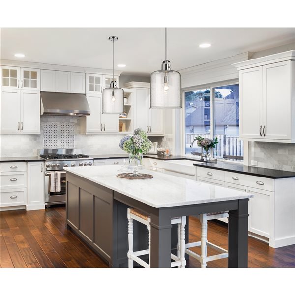 Z-lite Kinsley Chrome Transitional Seeded Glass Bell Halogen Medium (10-22 Inches) Pendant Light