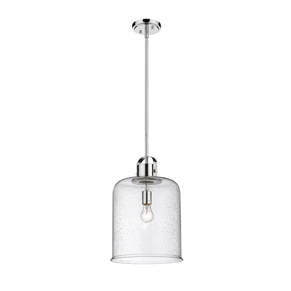 Z-lite Kinsley Chrome Transitional Seeded Glass Bell Halogen Medium (10-22 Inches) Pendant Light