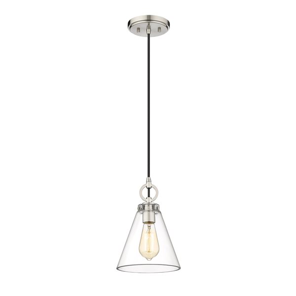 Z-lite Harper Brushed Nickel Modern/contemporary Clear Glass Cone Halogen Medium (10-22 Inches) Pendant Light