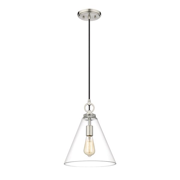 Z-lite Harper Brushed Nickel Modern/contemporary Clear Glass Cone Halogen Medium (10-22 Inches) Pendant Light