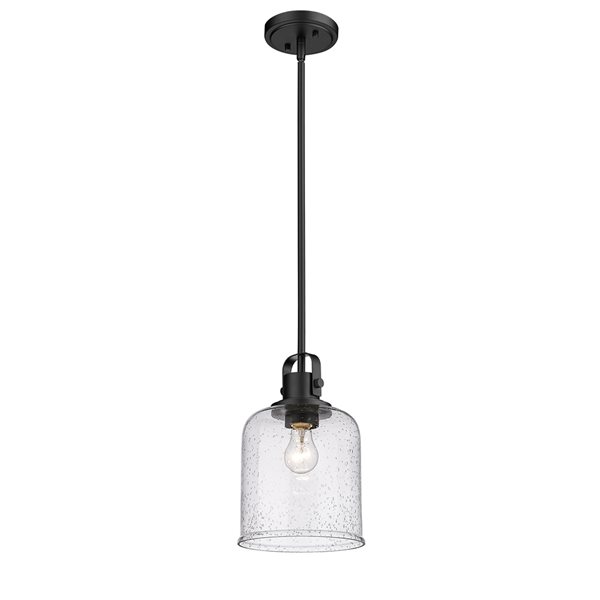 Z-lite Kinsley Matte Black Transitional Seeded Glass Bell Halogen Medium (10-22 Inches) Pendant Light
