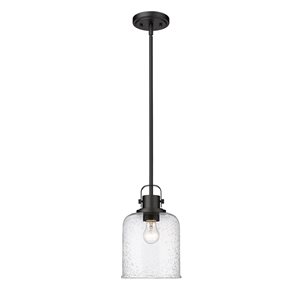 Z-lite Kinsley Matte Black Transitional Seeded Glass Bell Halogen Medium (10-22 Inches) Pendant Light