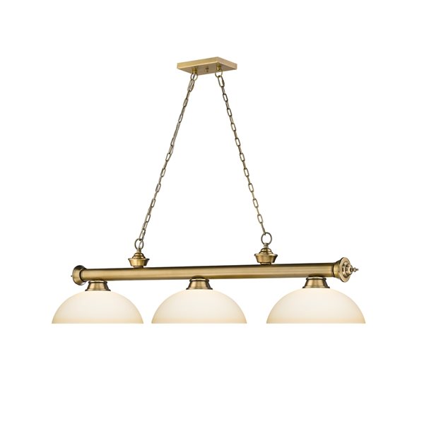 Z-Lite Cordon Rubbed Brass 3-Light Frosted Pool Table Lighting