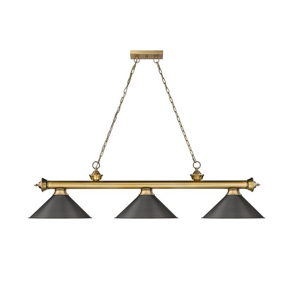 Z-Lite Cordon Rubbed Brass 3-Light Metal Pool Table Lighting
