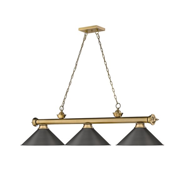 Z-Lite Cordon Rubbed Brass 3-Light Metal Pool Table Lighting