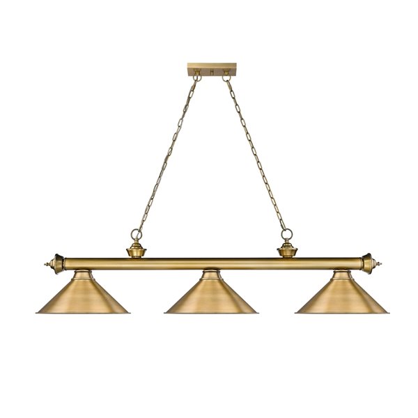 Z-Lite Cordon Rubbed Brass 3-Light Metal Pool Table Lighting
