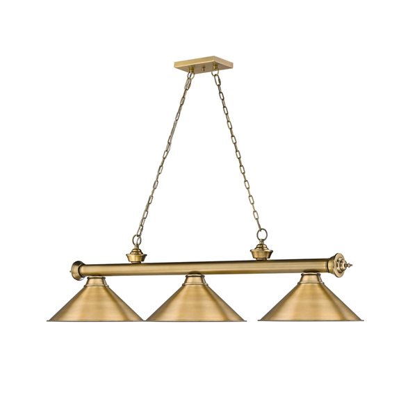 Z-Lite Cordon Rubbed Brass 3-Light Metal Pool Table Lighting