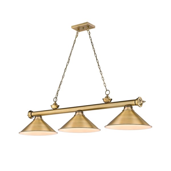 Z-Lite Cordon Rubbed Brass 3-Light Metal Pool Table Lighting