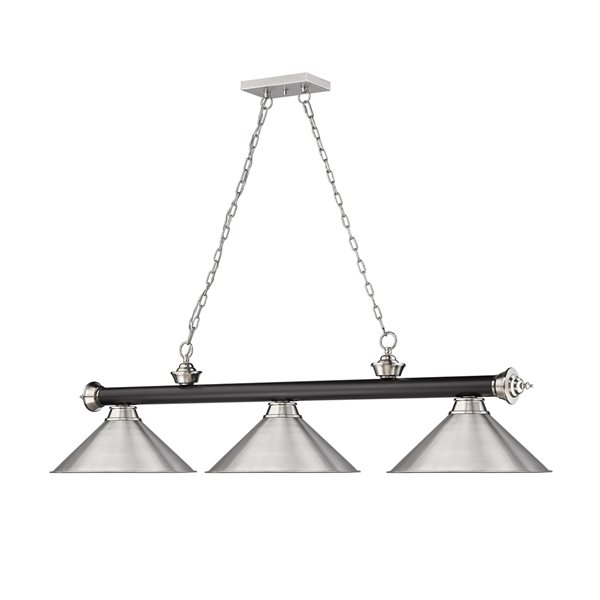 Z-Lite Cordon Matte Black and Brushed Nickel 3-Light Metal Pool Table Lighting