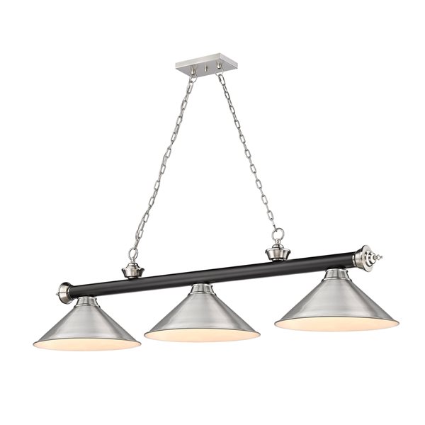 Z-Lite Cordon Matte Black and Brushed Nickel 3-Light Metal Pool Table Lighting