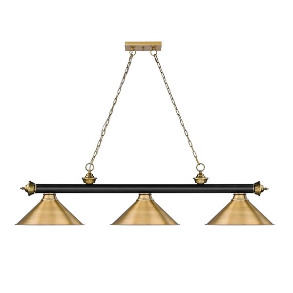 Z-Lite Cordon Matte Black and Rubbed Brass 3-Light Metal Pool Table Lighting
