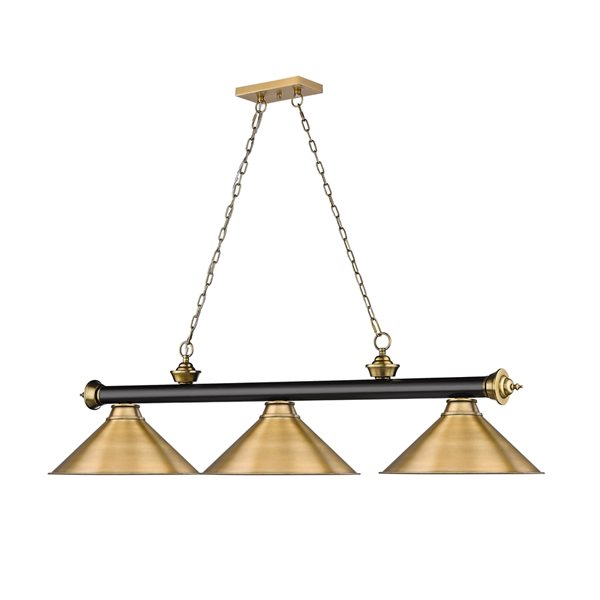 Z-Lite Cordon Matte Black and Rubbed Brass 3-Light Metal Pool Table Lighting