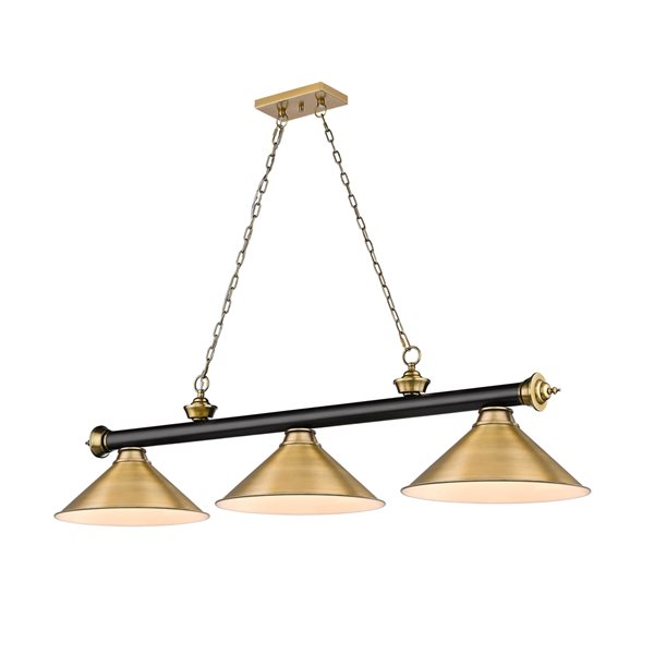 Z-Lite Cordon Matte Black and Rubbed Brass 3-Light Metal Pool Table Lighting
