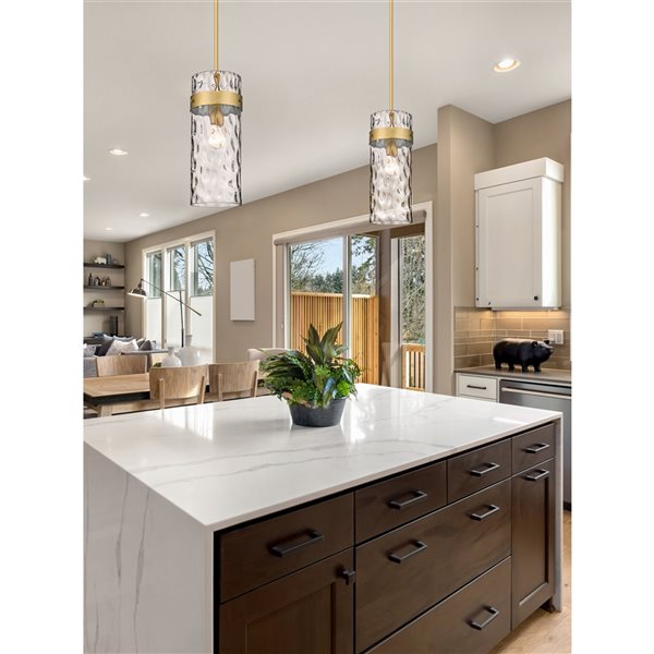 Z-lite Fontaine Rubbed Brass Transitional Clear Glass Cylinder Halogen Medium (10-22 Inches) Pendant Light