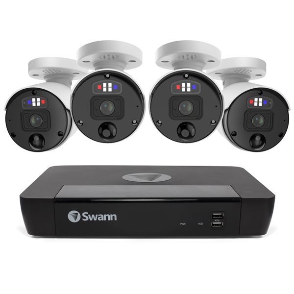 SwannForce 12MP HD 8-channel NVR Security System with 4x 12MP Red & Blue Flashing Light IP Bullet Security Cameras