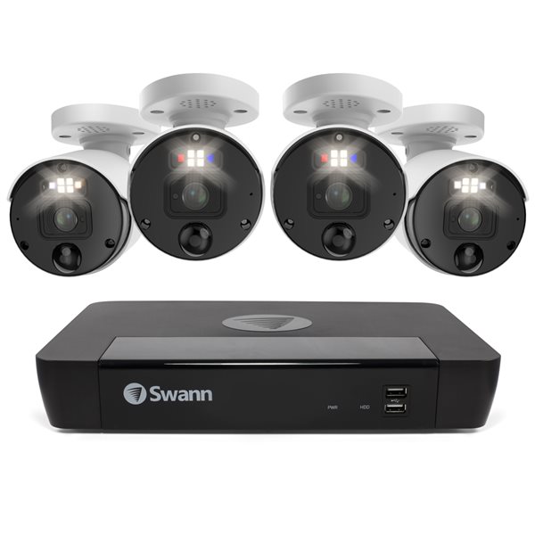 SwannForce 12MP HD 8-channel NVR Security System with 4x 12MP Red & Blue Flashing Light IP Bullet Security Cameras